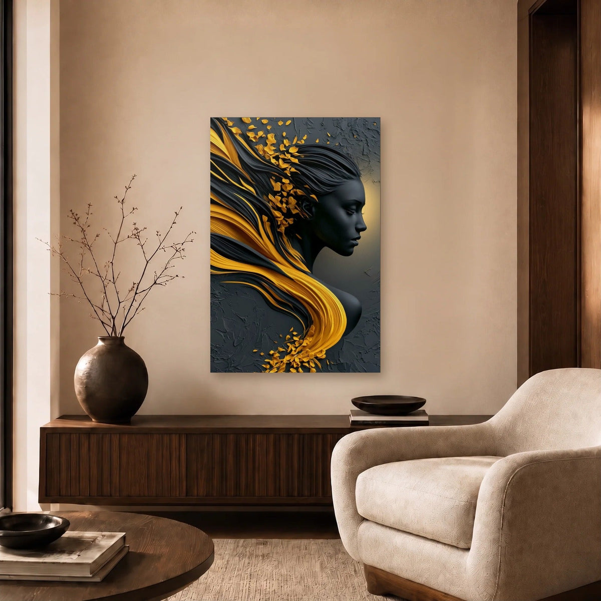 Expressions Art acrylic wall art in a beige living room