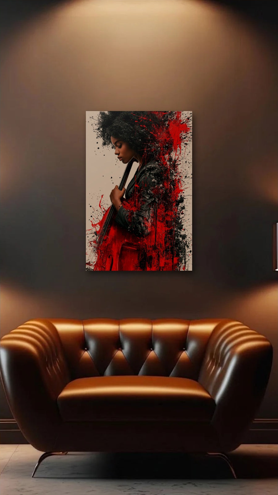 Expressions Art acrylic wall art above a leather armchair