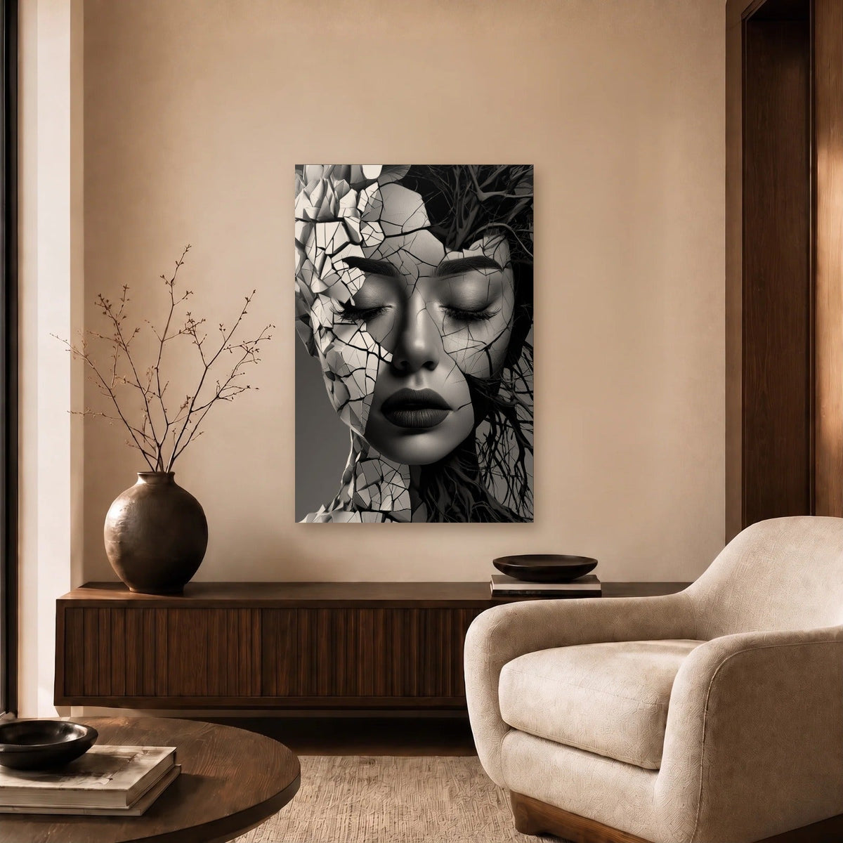 Expressions Art acrylic wall art in a beige living room