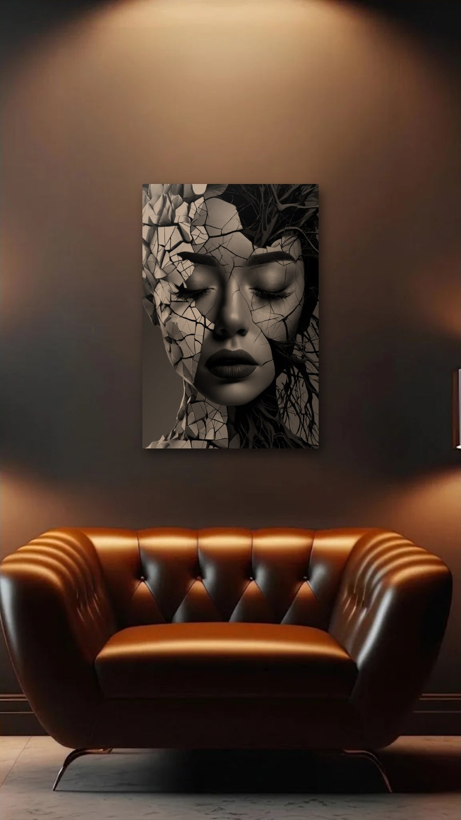 Expressions Art acrylic wall art above a leather armchair