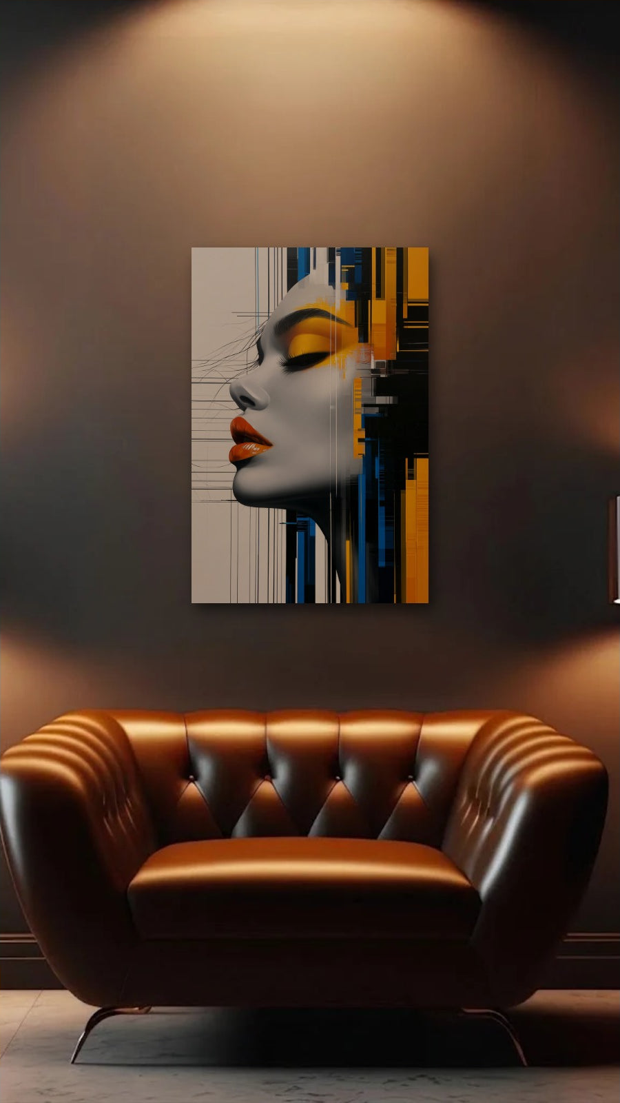 Expressions Art acrylic wall art above a leather armchair