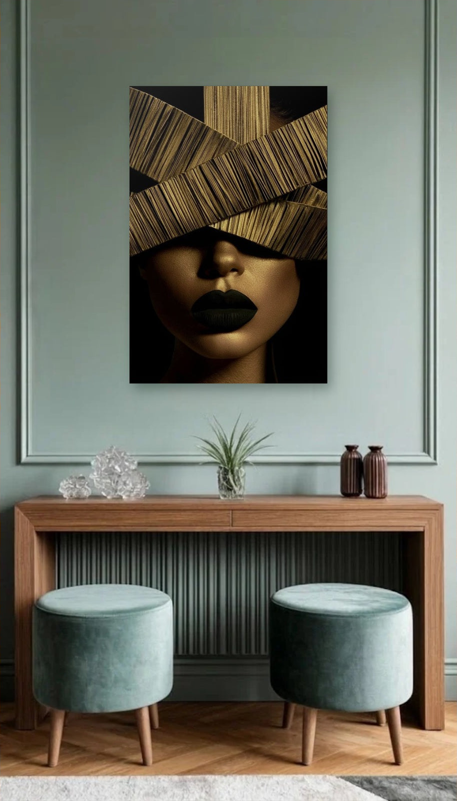 Expressions Art acrylic wall art above a wooden console