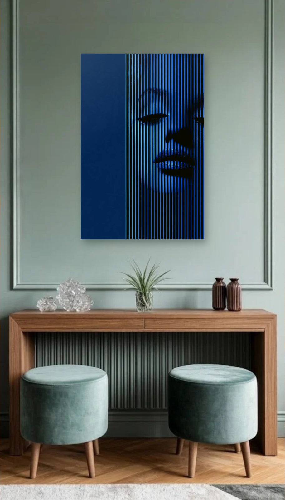 Expressions Art acrylic wall art above a wooden console