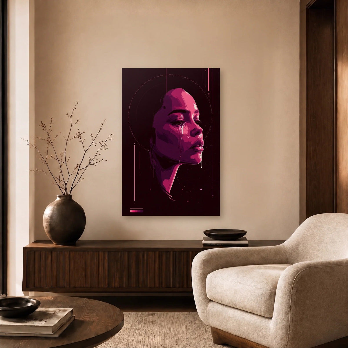 Expressions Art acrylic wall art in a beige living room