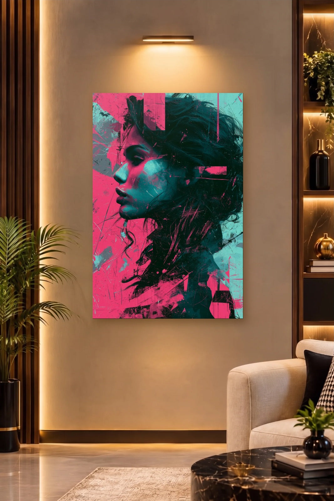 Expressions Art acrylic wall art on a warm-lit luxury wall