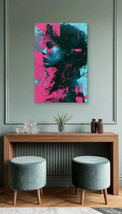 Expressions Art acrylic wall art above a wooden console