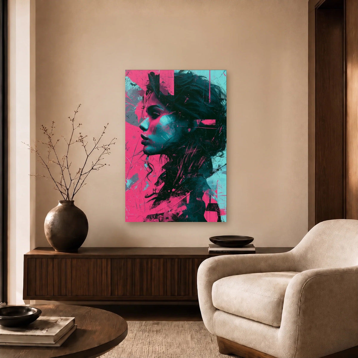 Expressions Art acrylic wall art in a beige living room