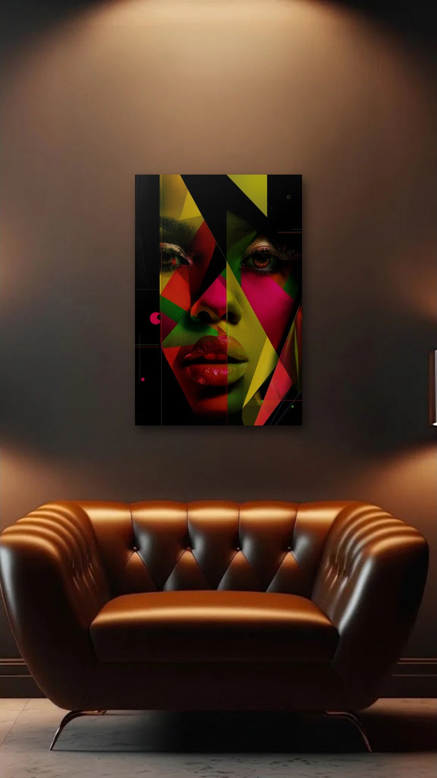 Expressions Art acrylic wall art above a leather armchair