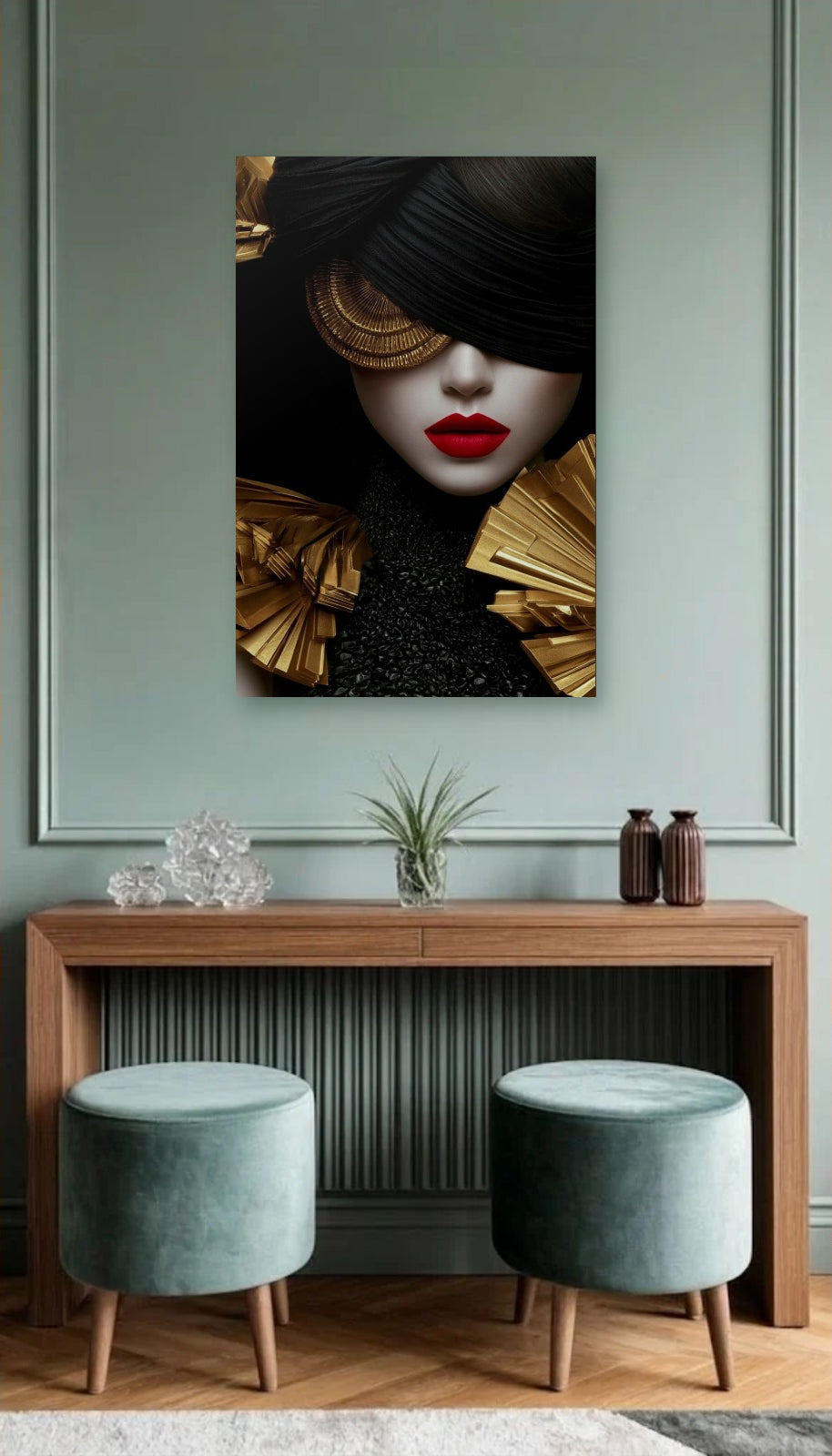 Expressions Art acrylic wall art above a wooden console