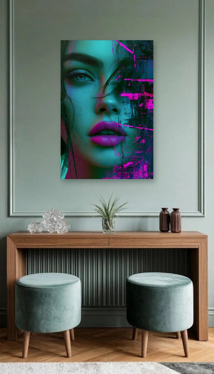 Expressions Art acrylic wall art above a wooden console