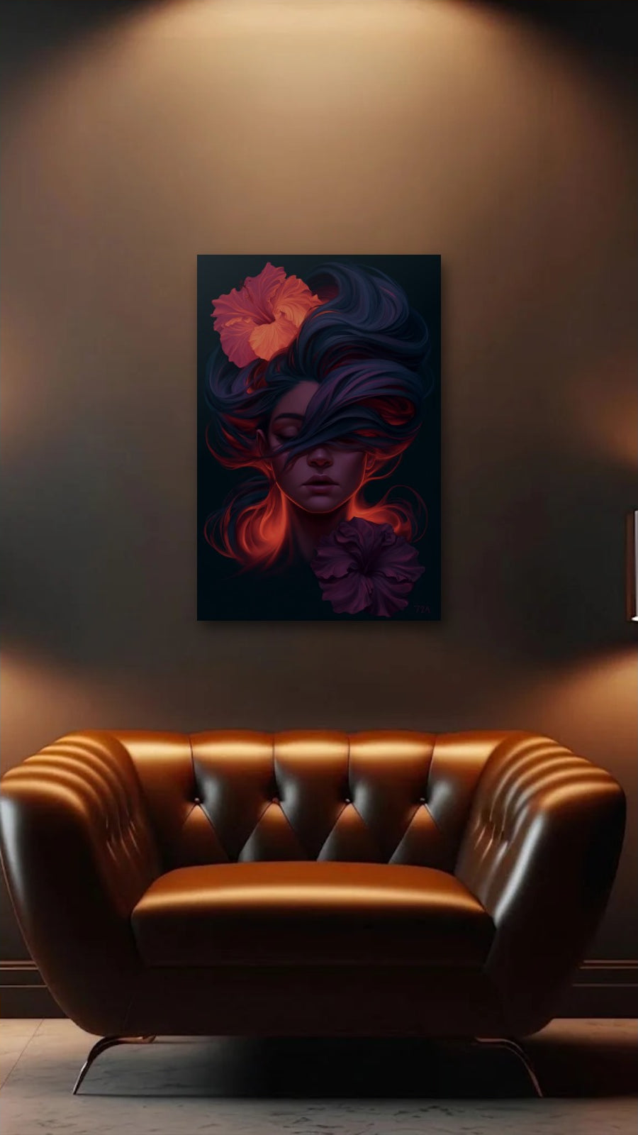 Expressions Art acrylic wall art above a leather armchair