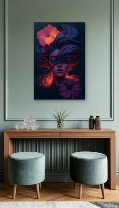 Expressions Art acrylic wall art above a wooden console