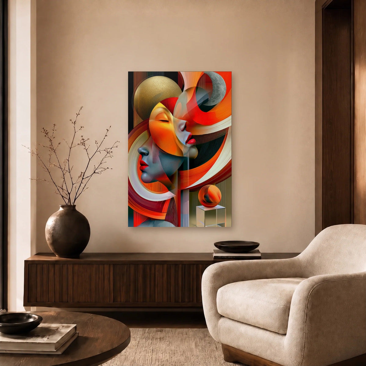 Expressions Art acrylic wall art in a beige living room