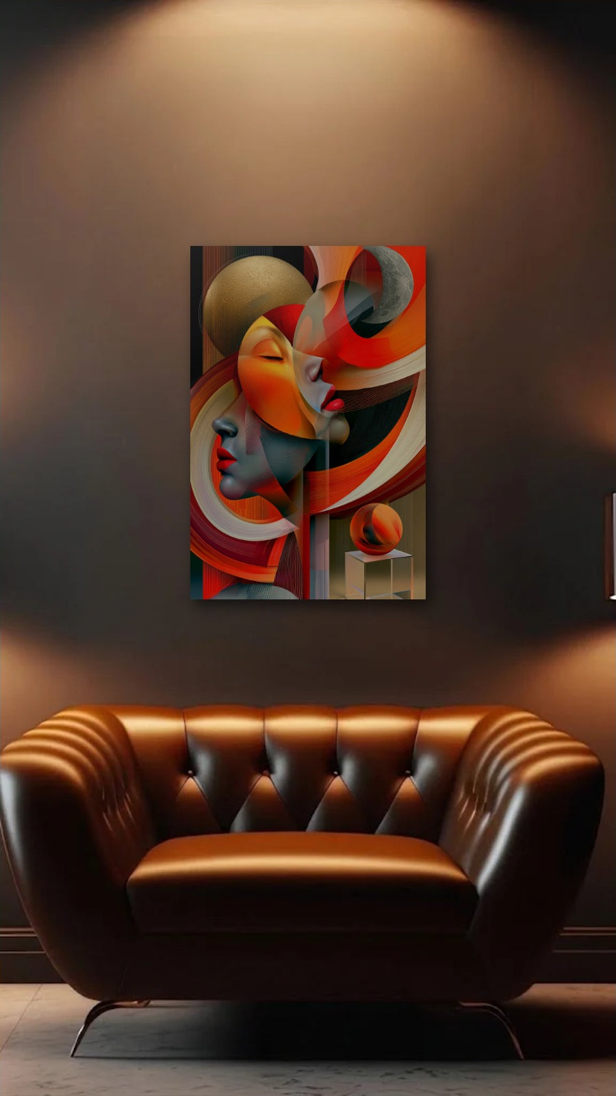 Expressions Art acrylic wall art above a leather armchair