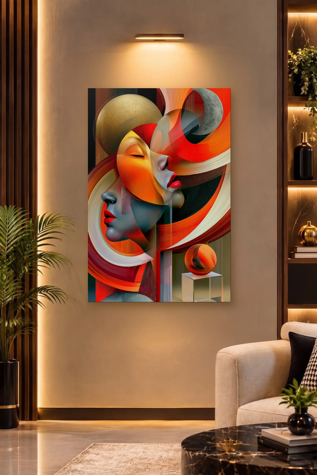 Expressions Art acrylic wall art on a warm-lit luxury wall