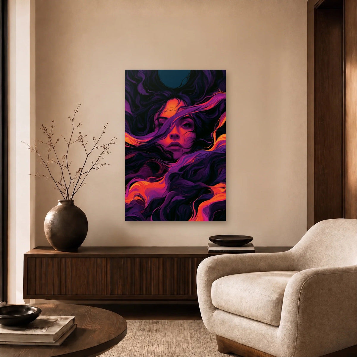 Expressions Art acrylic wall art in a beige living room