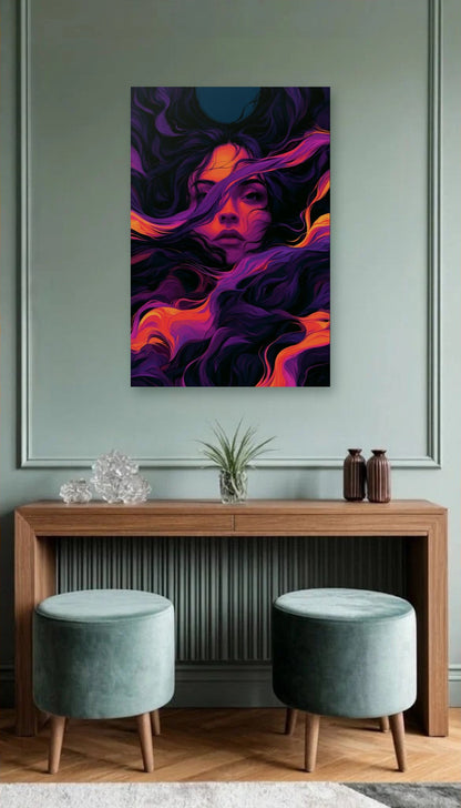 Expressions Art acrylic wall art above a wooden console