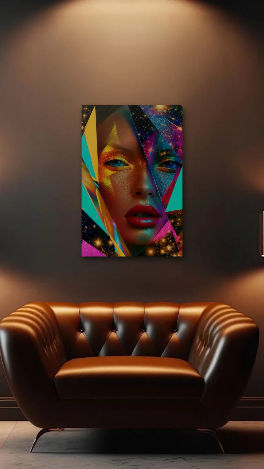 Expressions Art acrylic wall art above a leather armchair