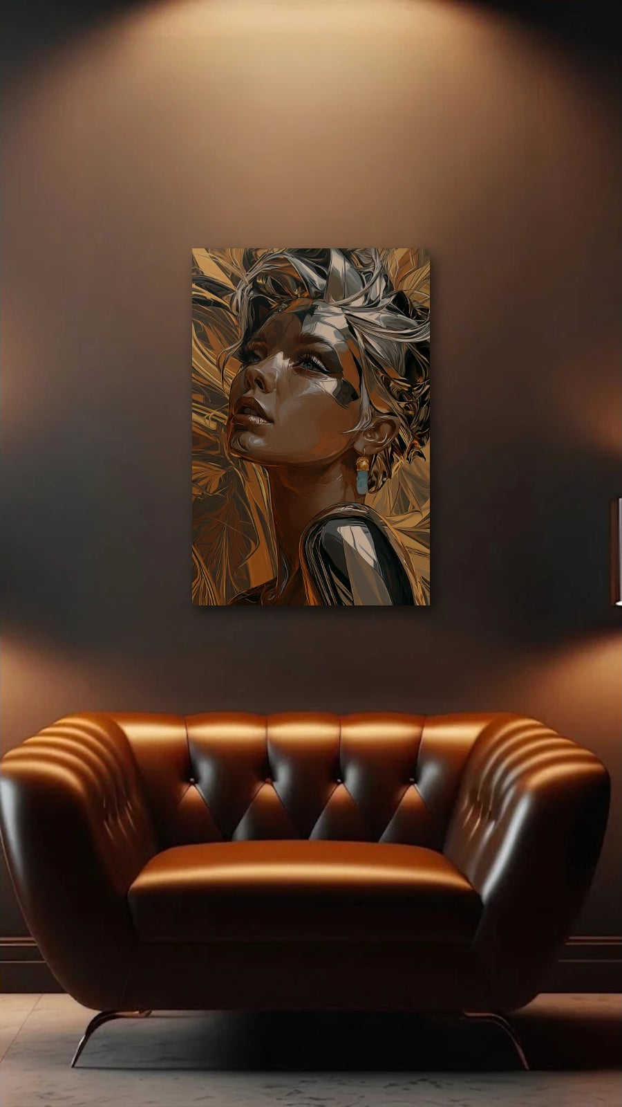 Expressions Art acrylic wall art above a leather armchair