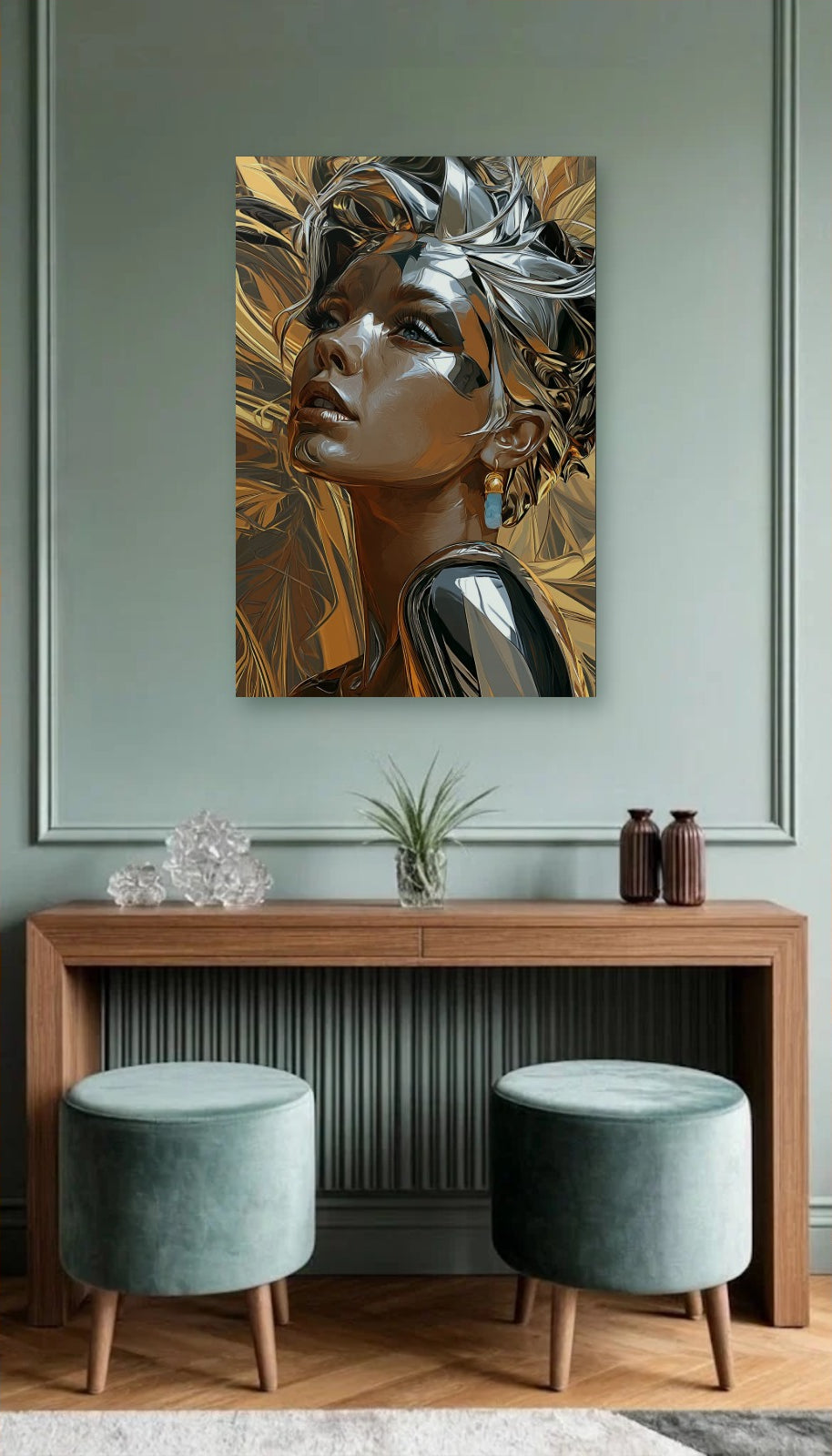 Expressions Art acrylic wall art above a wooden console