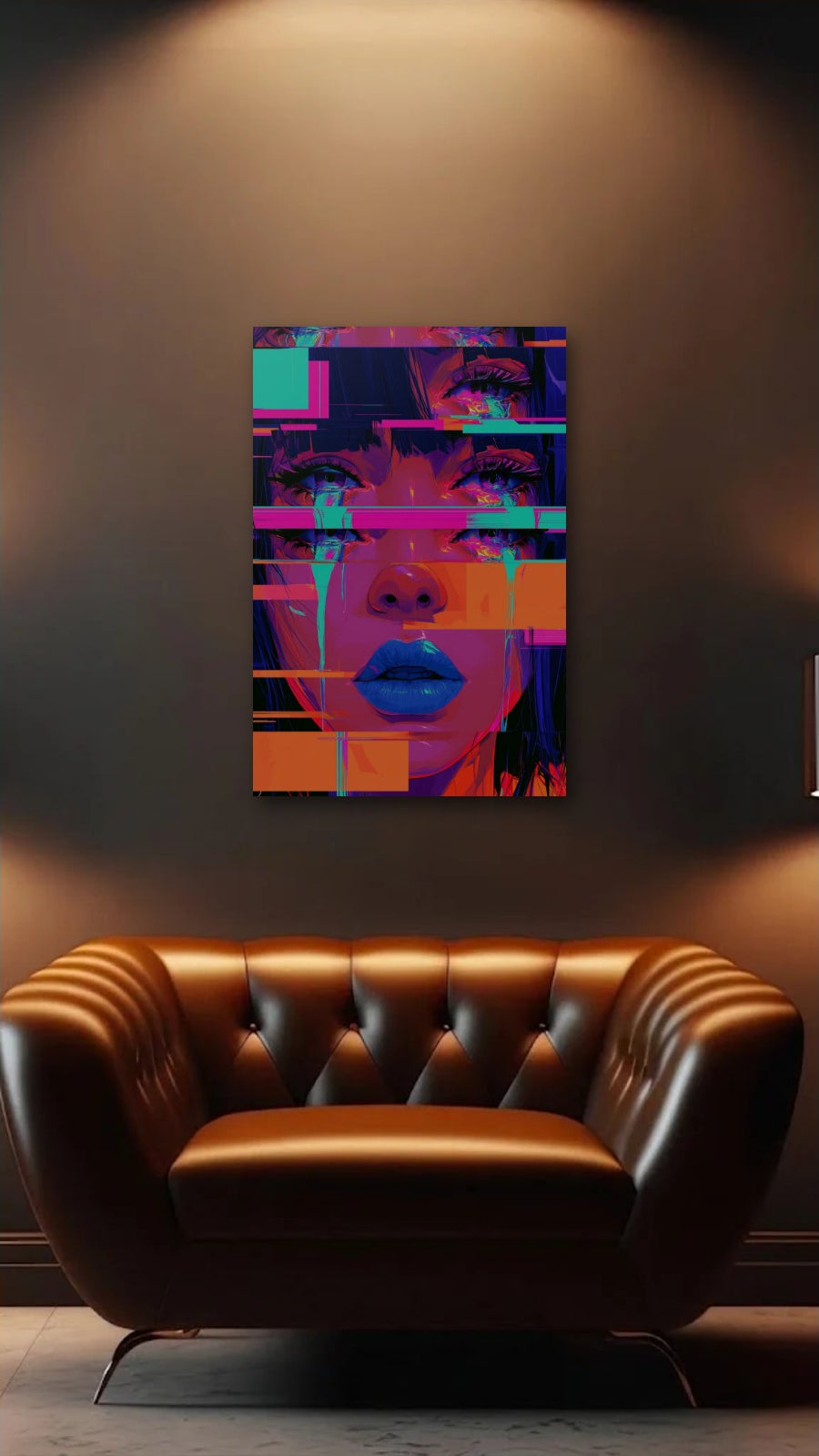 Expressions Art acrylic wall art above a leather armchair