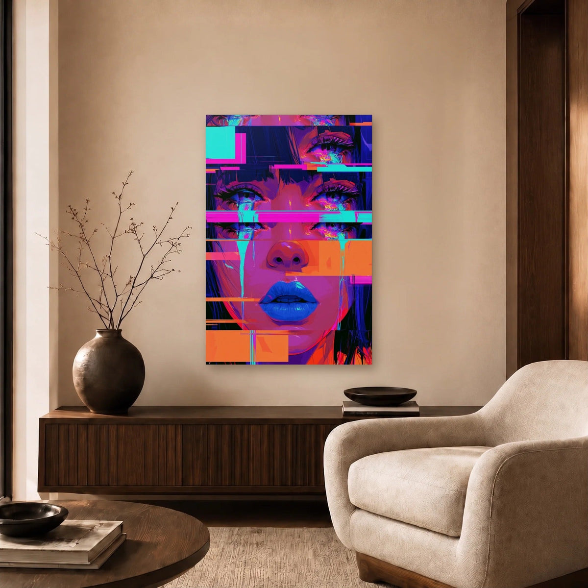 Expressions Art acrylic wall art in a beige living room