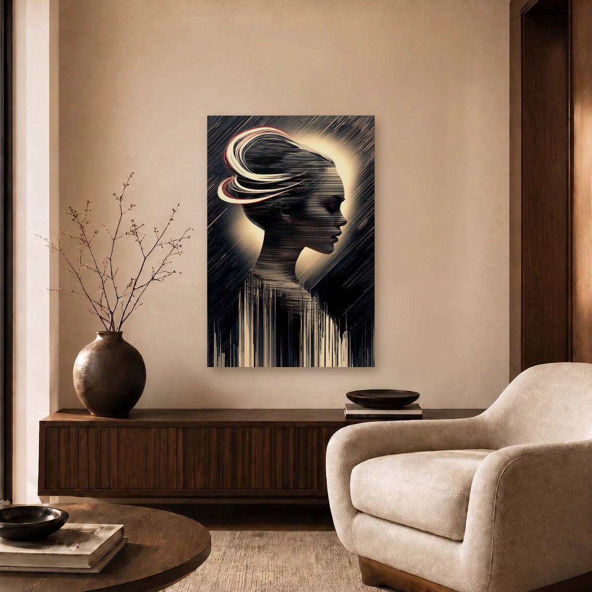 Expressions Art acrylic wall art in a beige living room