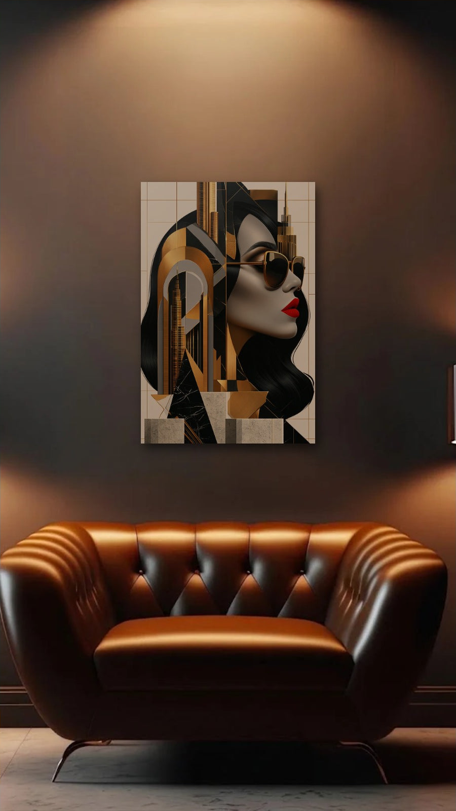 Expressions Art acrylic wall art above a leather armchair