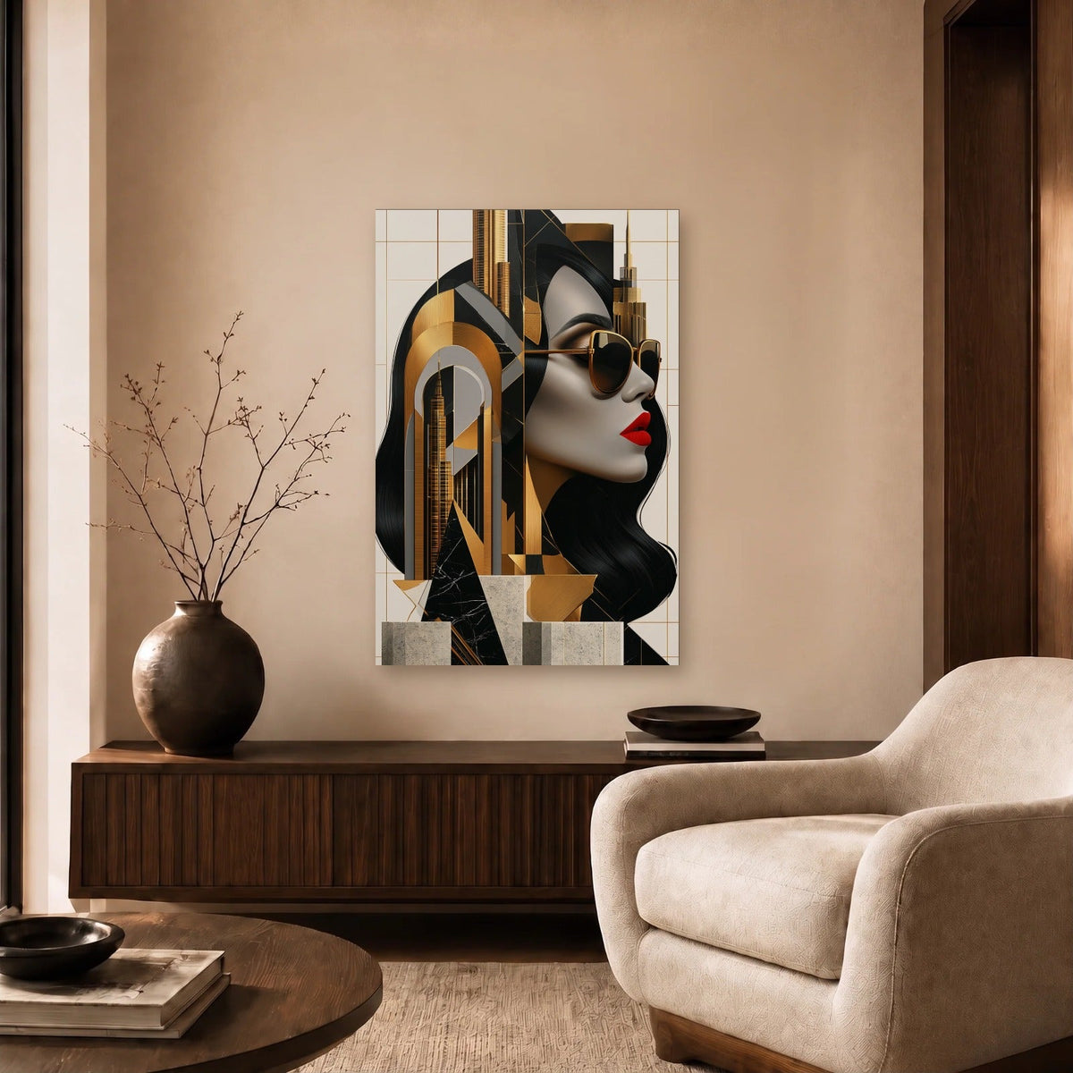 Expressions Art acrylic wall art in a beige living room