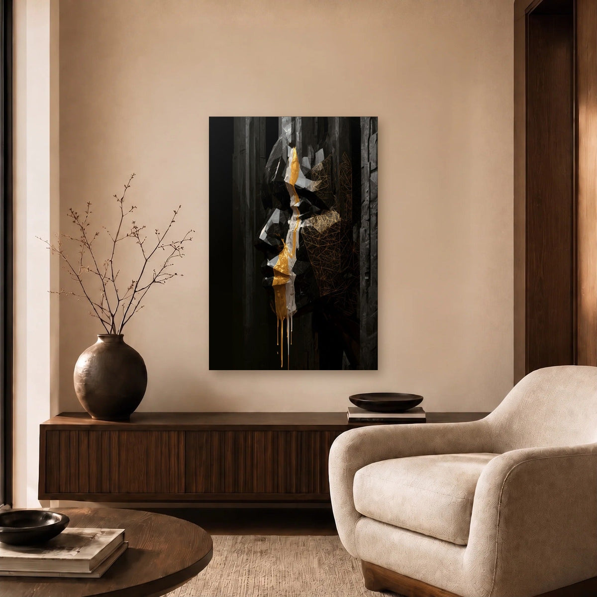 Expressions Art acrylic wall art in a beige living room