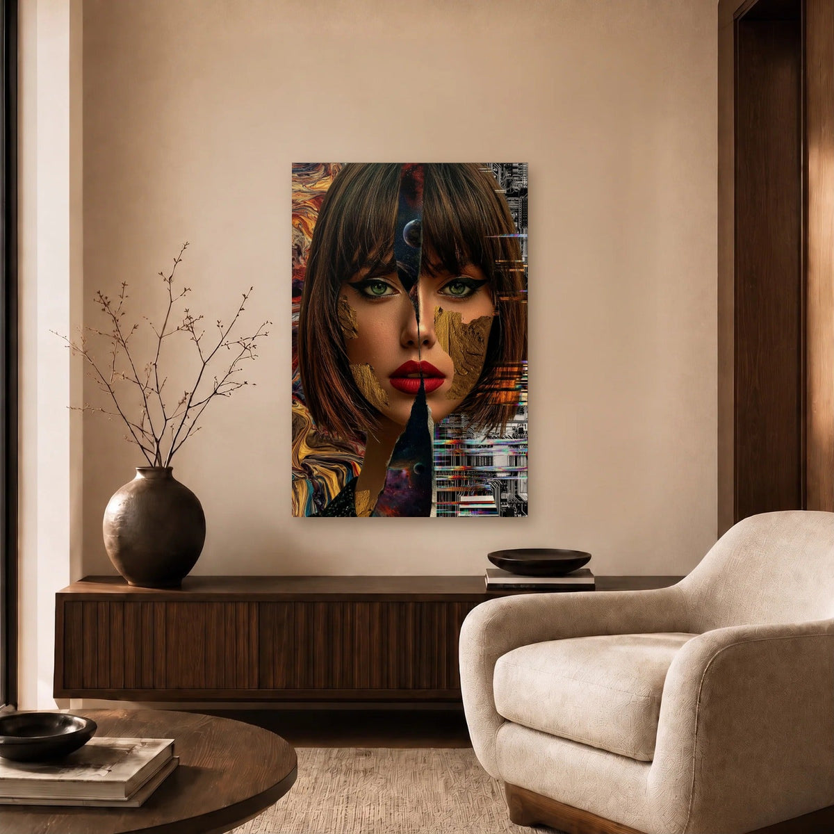 Expressions Art acrylic wall art in a beige living room