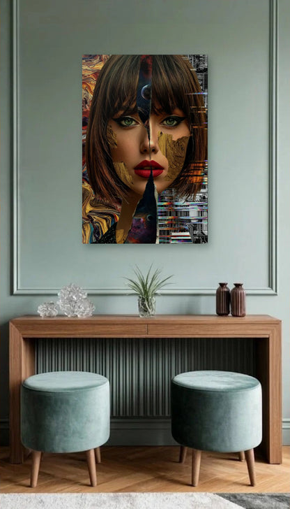 Expressions Art acrylic wall art above a wooden console