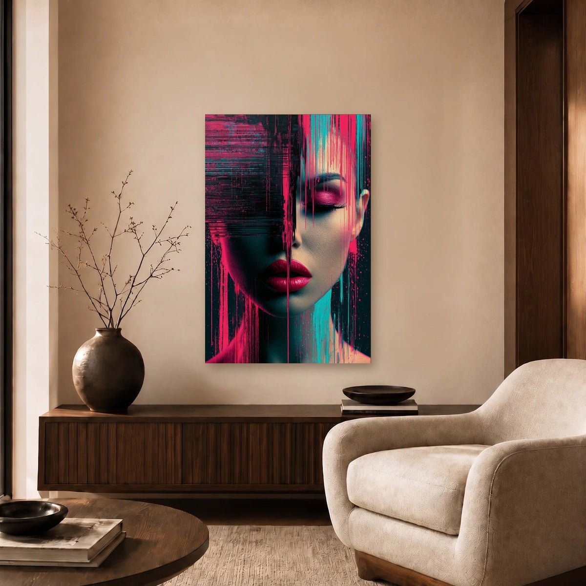 Expressions Art acrylic wall art in a beige living room
