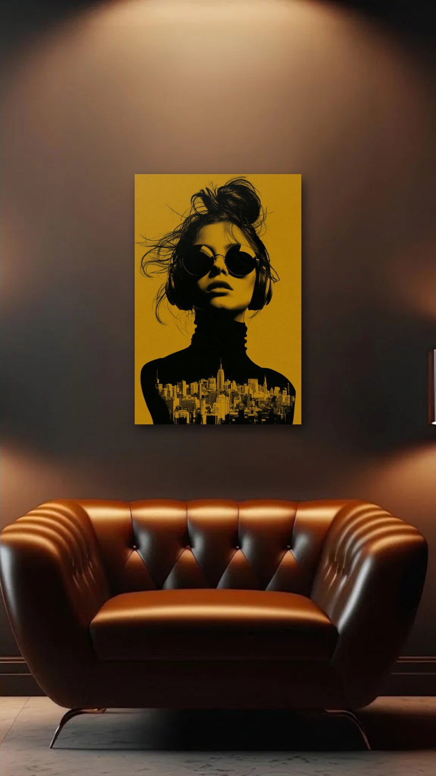 Expressions Art acrylic wall art above a leather armchair