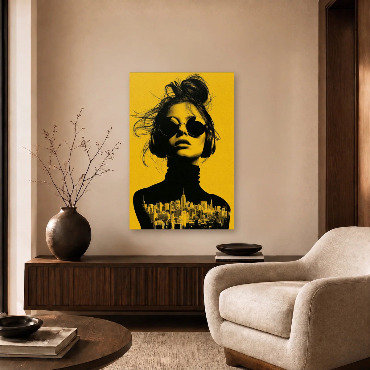Expressions Art acrylic wall art in a beige living room