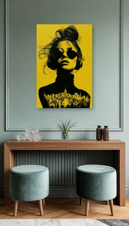 Expressions Art acrylic wall art above a wooden console