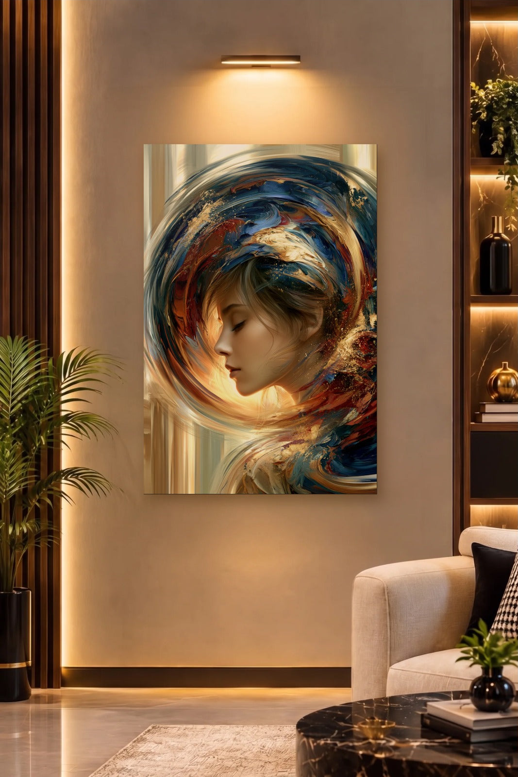 Luxury Art acrylic wall art on a warm-lit luxury wall
