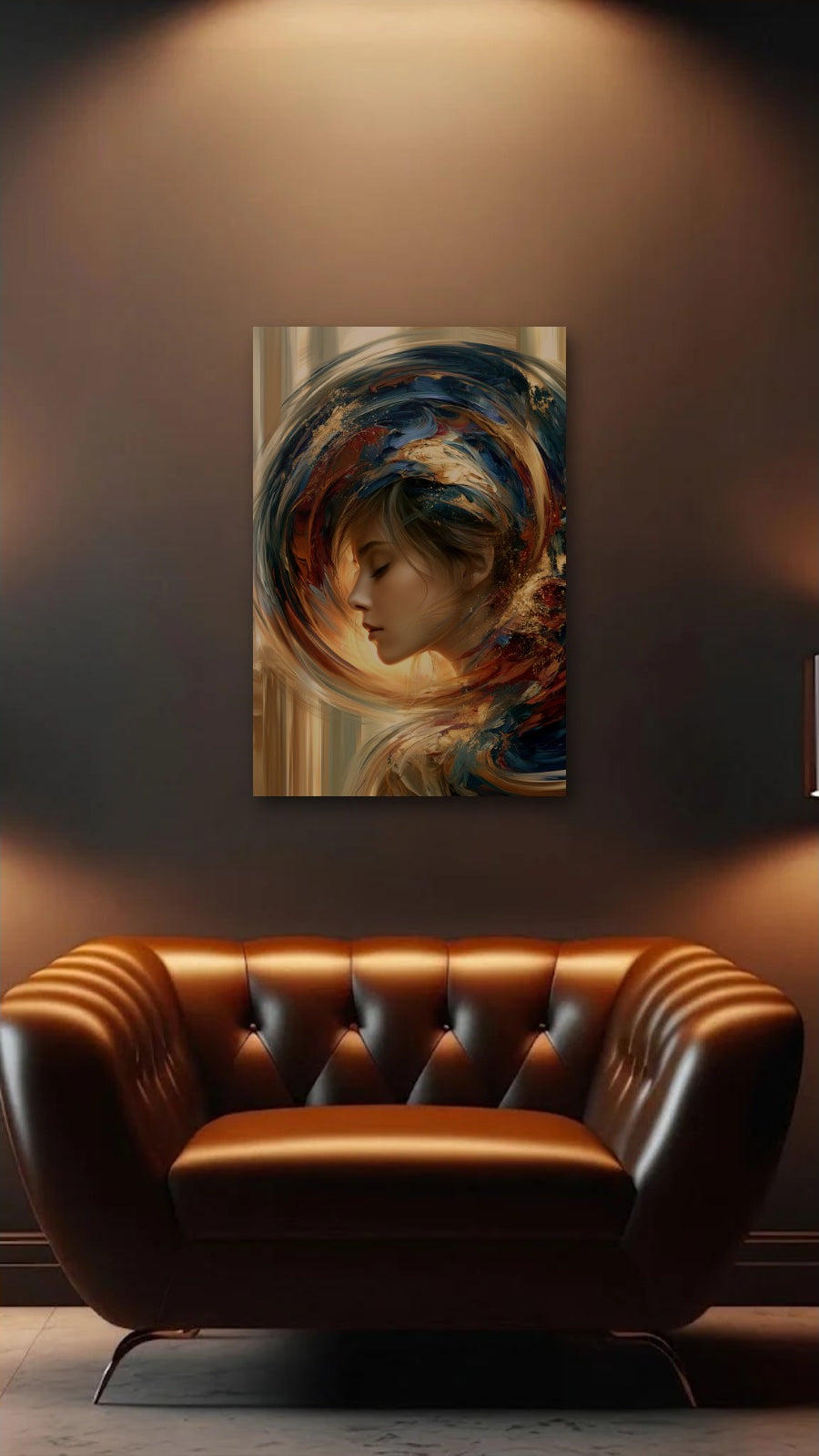 Luxury Art acrylic wall art above a leather armchair