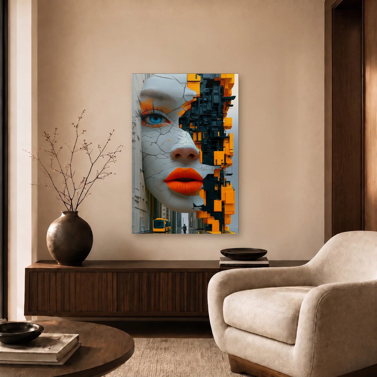 Expressions Art acrylic wall art in a beige living room