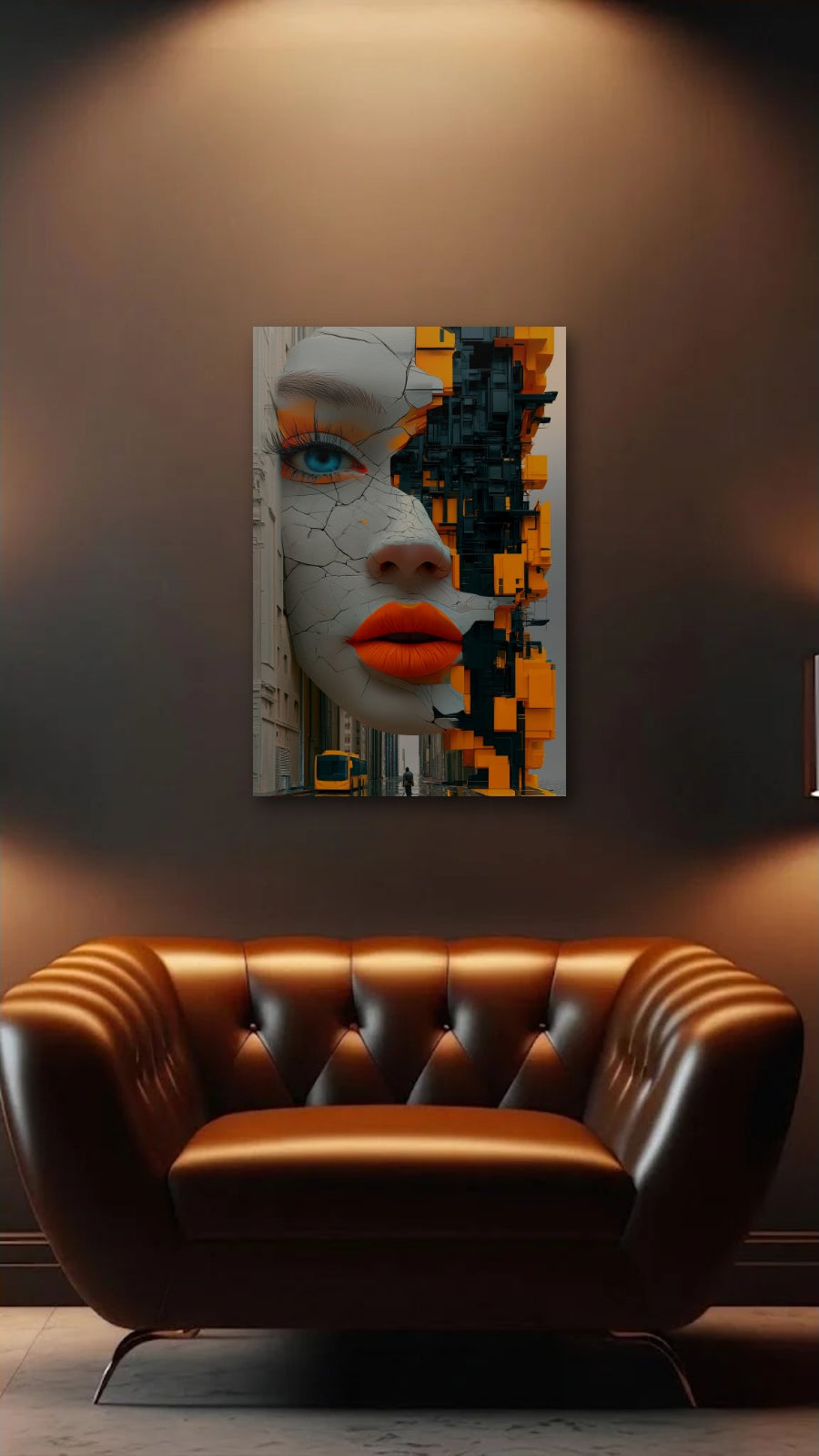 Expressions Art acrylic wall art above a leather armchair