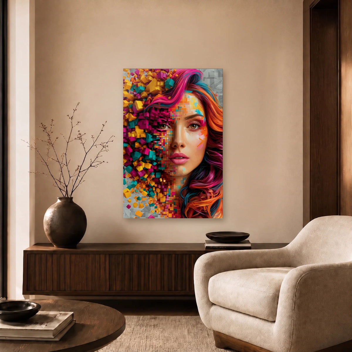 Expressions Art acrylic wall art in a beige living room