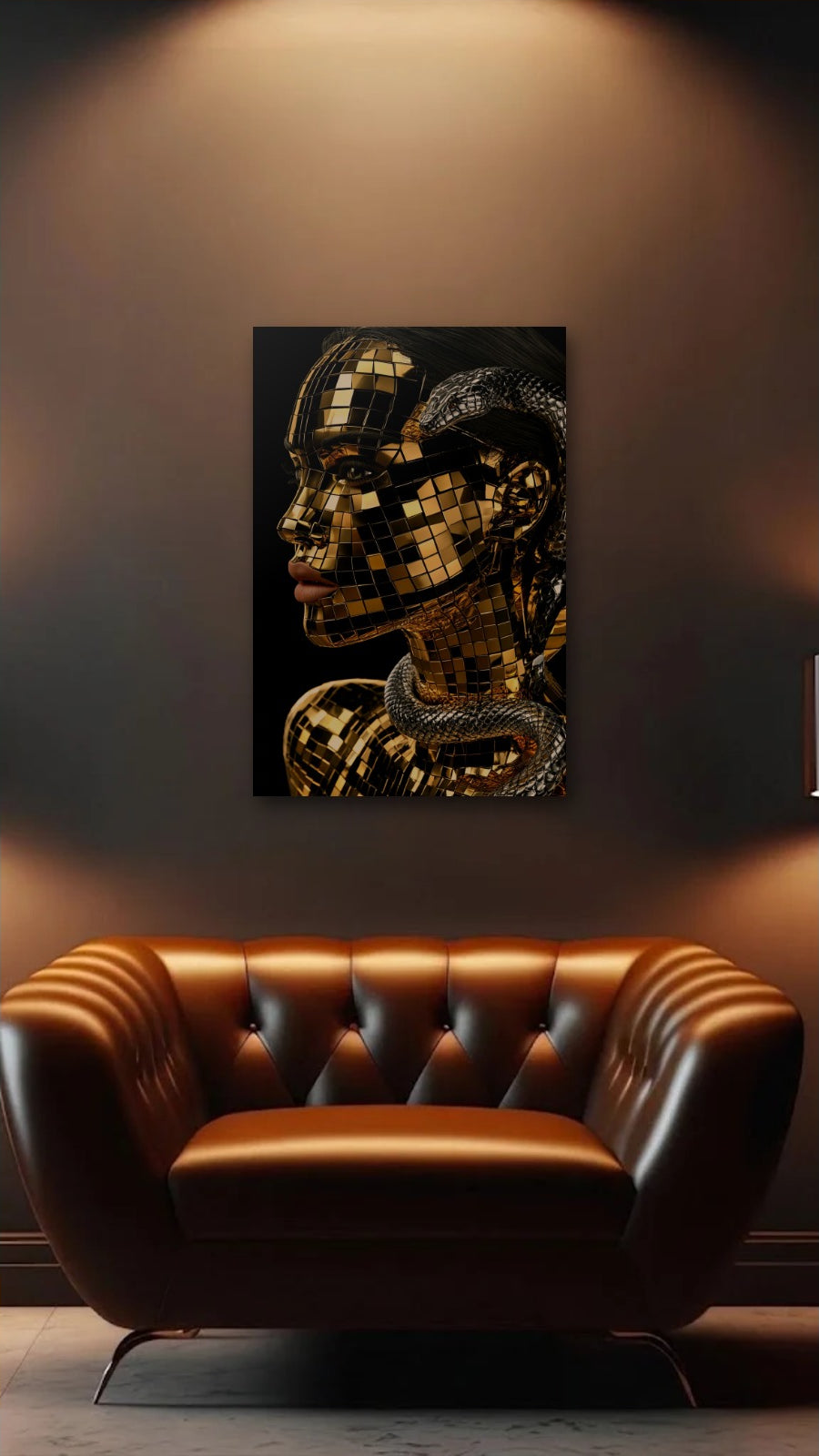 Luxury Art acrylic wall art above a leather armchair