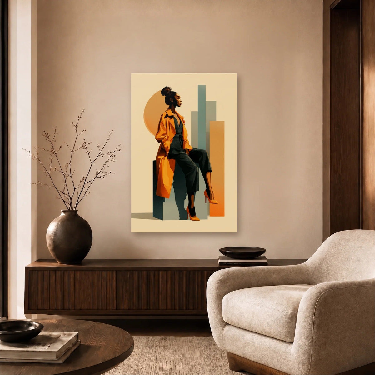 Expressions Art acrylic wall art in a beige living room