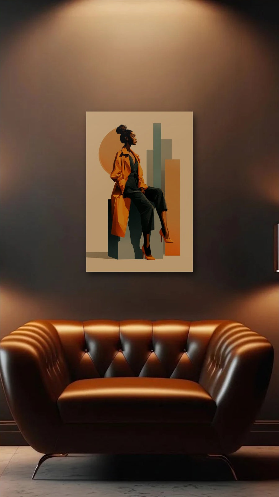 Expressions Art acrylic wall art above a leather armchair