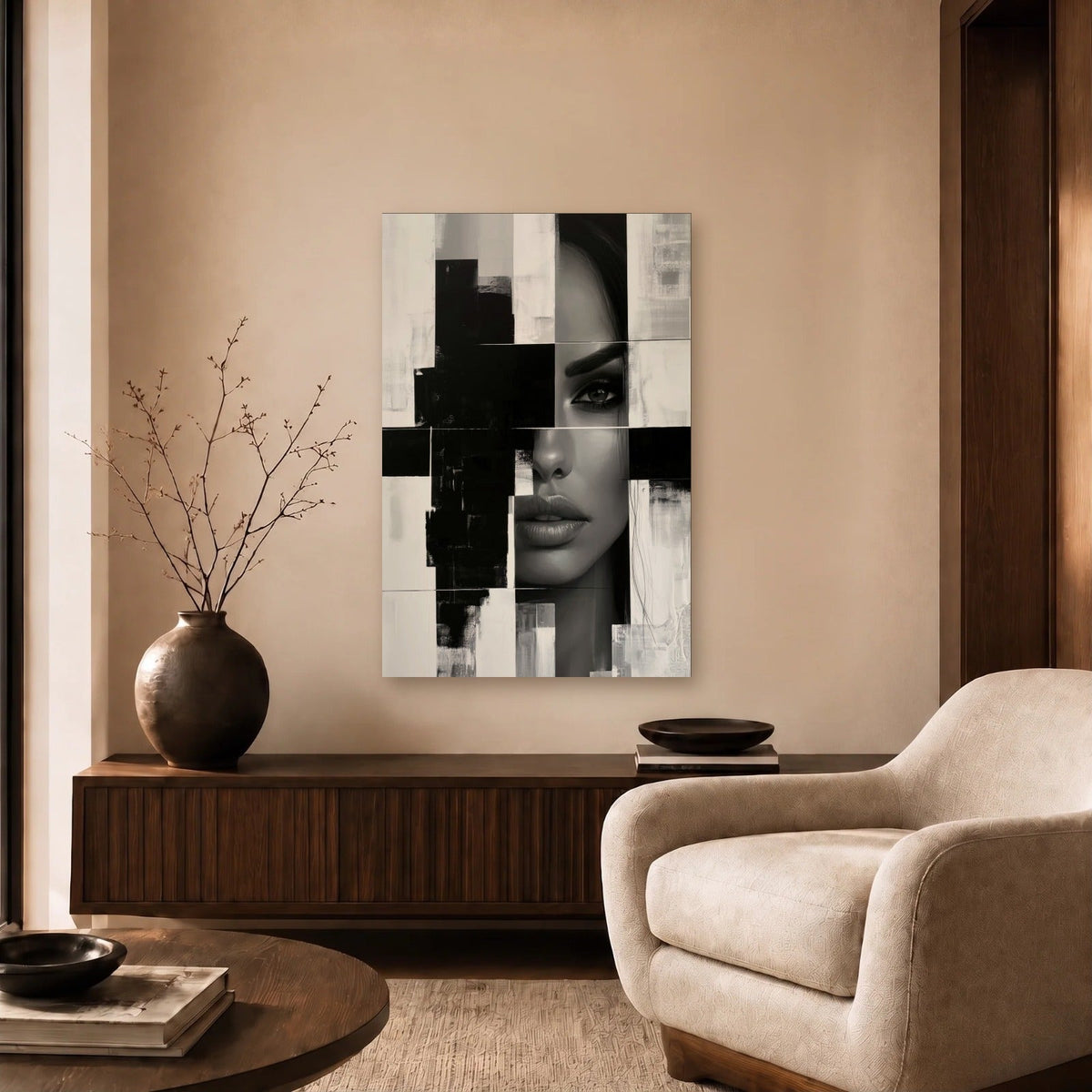 Expressions Art acrylic wall art in a beige living room