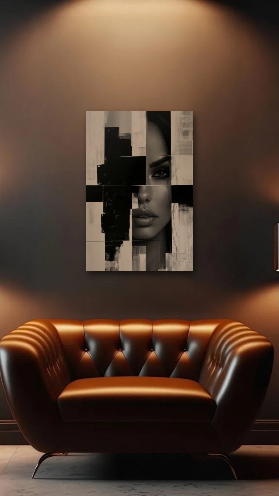 Expressions Art acrylic wall art above a leather armchair