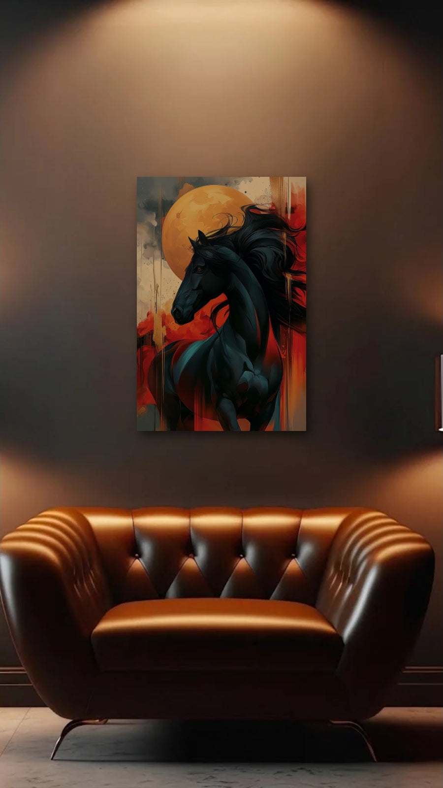 Wild Art acrylic wall art above a leather armchair