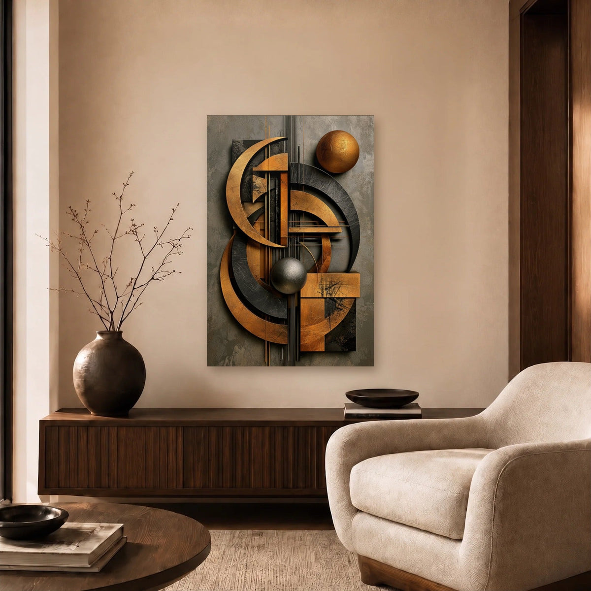 Expressions Art acrylic wall art in a beige living room