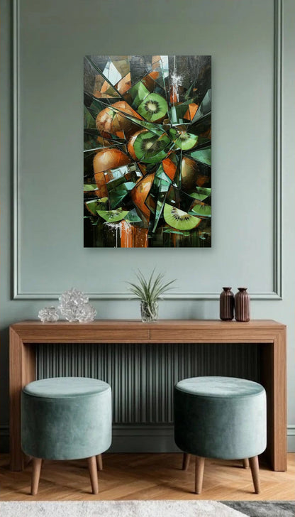 Luxury Art acrylic wall art above a wooden console