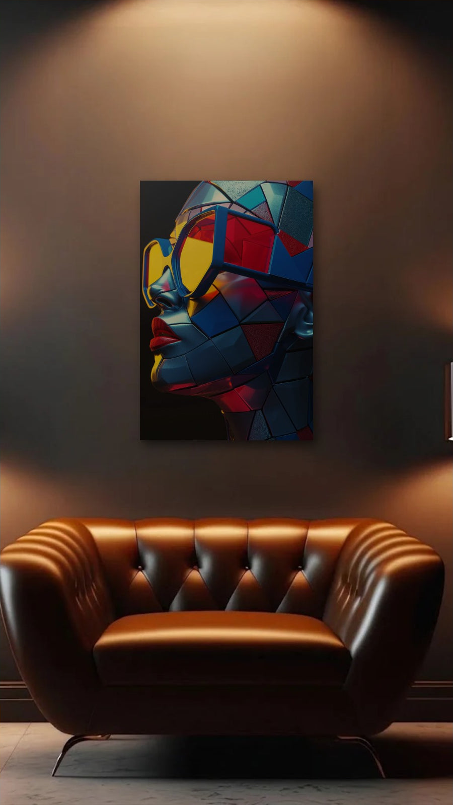 Expressions Art acrylic wall art above a leather armchair